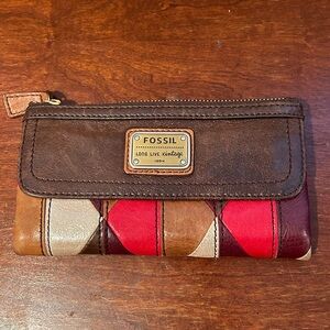 Fossil Long Live Vintage 1954 Wallet Red Brown And Cream